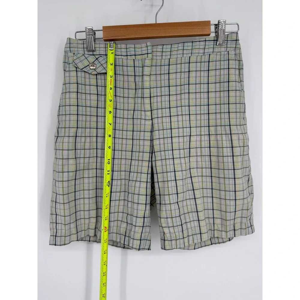 Sport Haley Women's Sz‎ 6 Plaid Bermuda Shorts Green Blue Multi Color Flat Front